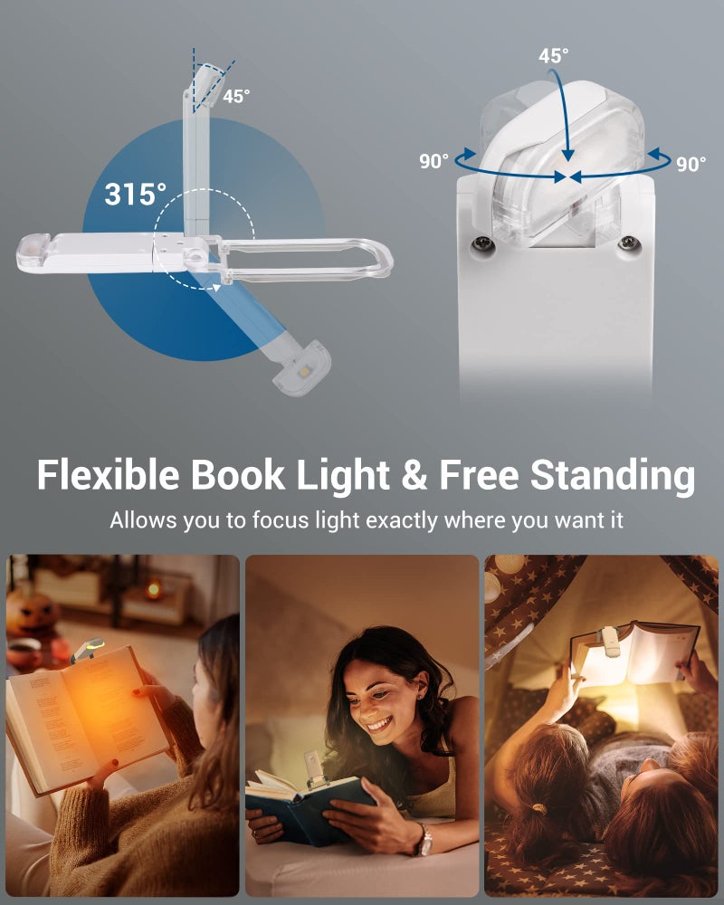 DEWENWILS Book Reading Light, Rechargeable Booklight for Reading at Night, Clip on LED Book for Kids, Bookworms, Blue Light Blocking, 4 Brightness Adjustable for Eye Care (White) - Image 4